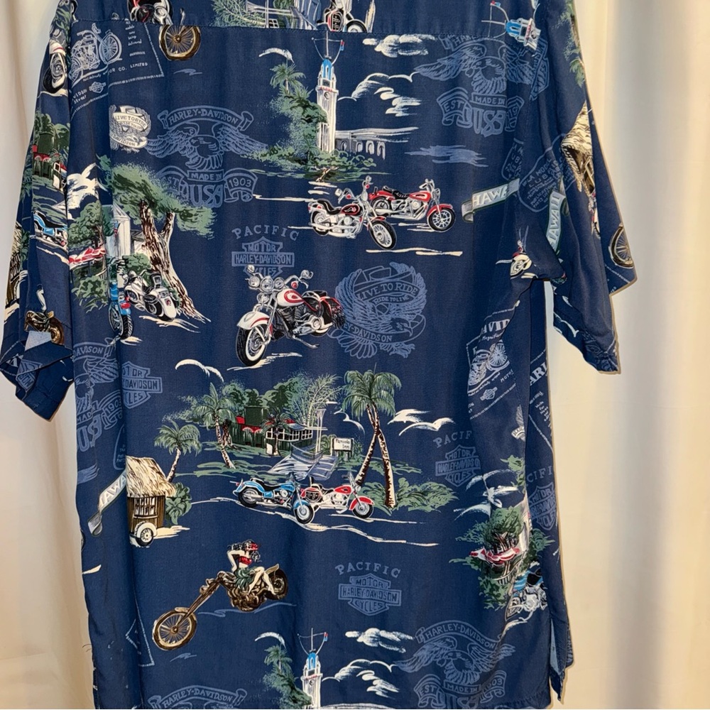 Harley-Davidson Blue and Gray Motorcycle Print Shirt Hawaiian Shirt